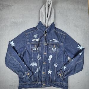 Eighty Eight Denim Jacket Hoodie Large Graffiti Cali Vibes Streetwear Blue